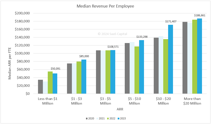 2024 Revenue Per Employee Benchmarks for Private SaaS Companies